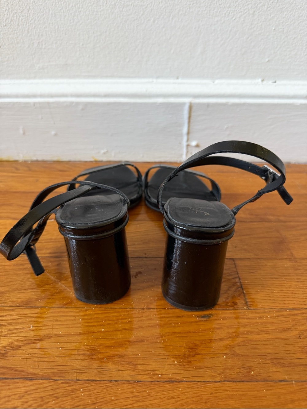 Black Strappy Block Heel Sandals - Free People - Picture 2 of 2